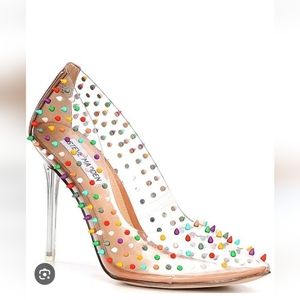 Steve Madden Vala Spiked Clear Multicolor Studded Stiletto Pumps Size 6.5